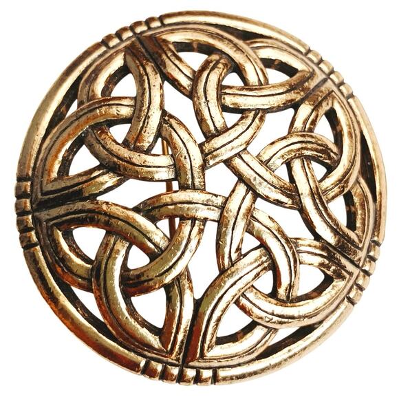 Vintage Signed Sol D'Or Celtic Revival Gold Tone Knot Brooch England 80s Miracle - Picture 1 of 9
